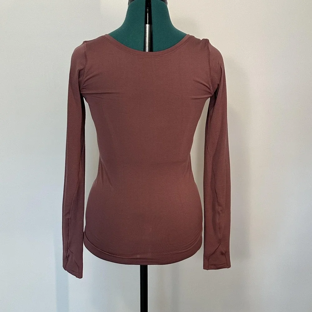 Lululemon Shirt Womens 4 Pink For the Sweat Long Sleeve‎ Ruched Yoga Athletic
